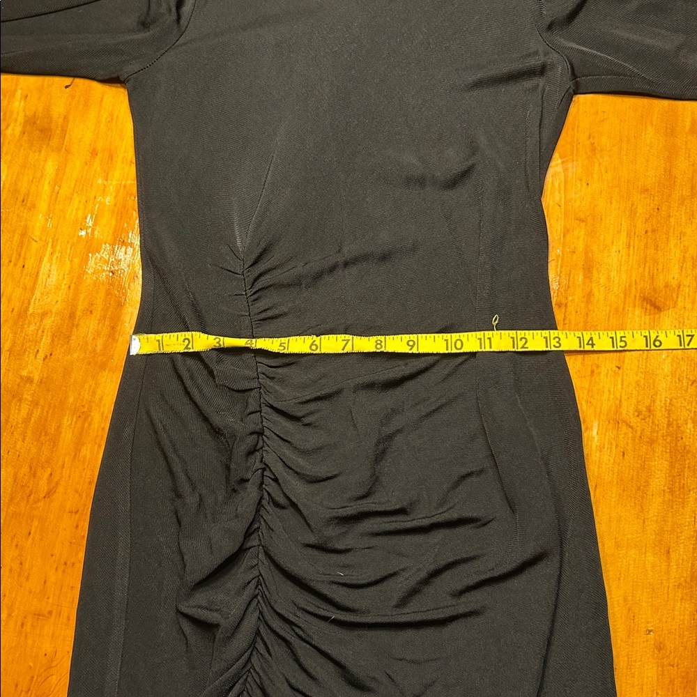 Zara Black Draped Sheath Long Sleeve Ruched Mock Neck Dress with Side Slit Glam - Picture 7 of 14